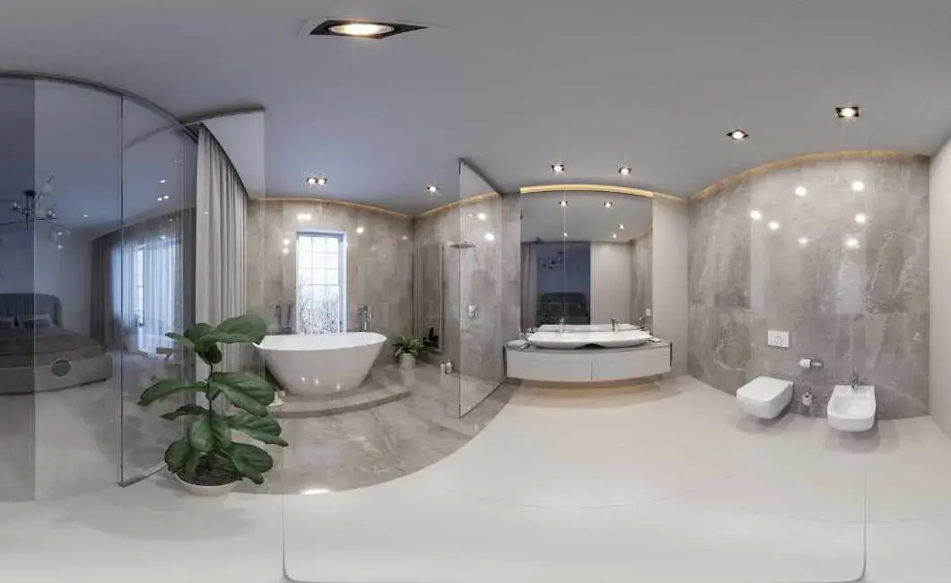 Marmurowa łazienka w luksusowym apartamencie